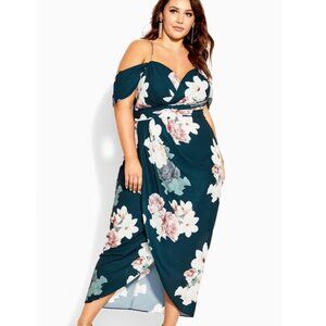 City Chic Emerald Floral Maxi Dress 16, NWT